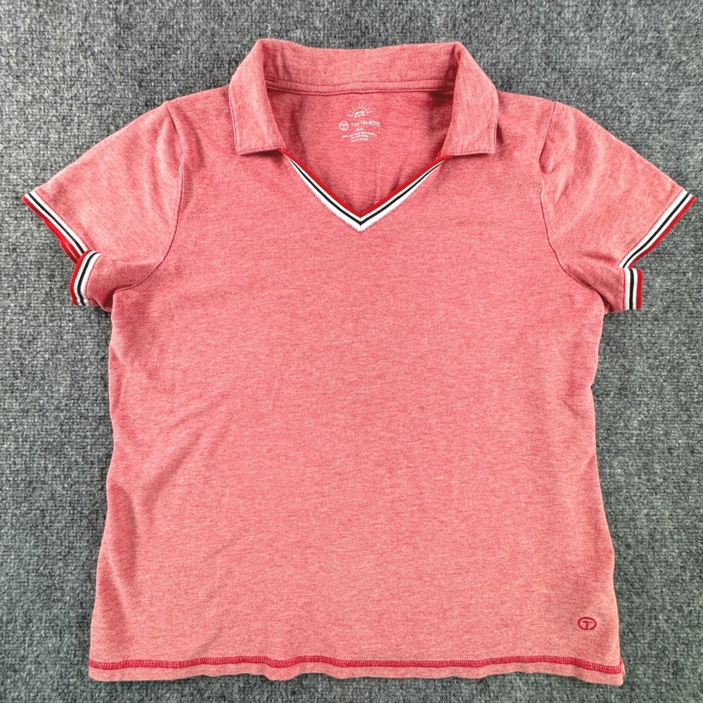 UPF 50 Tipped V-Neck Golf Polo Top T by Talbots XL Petite Red Heather